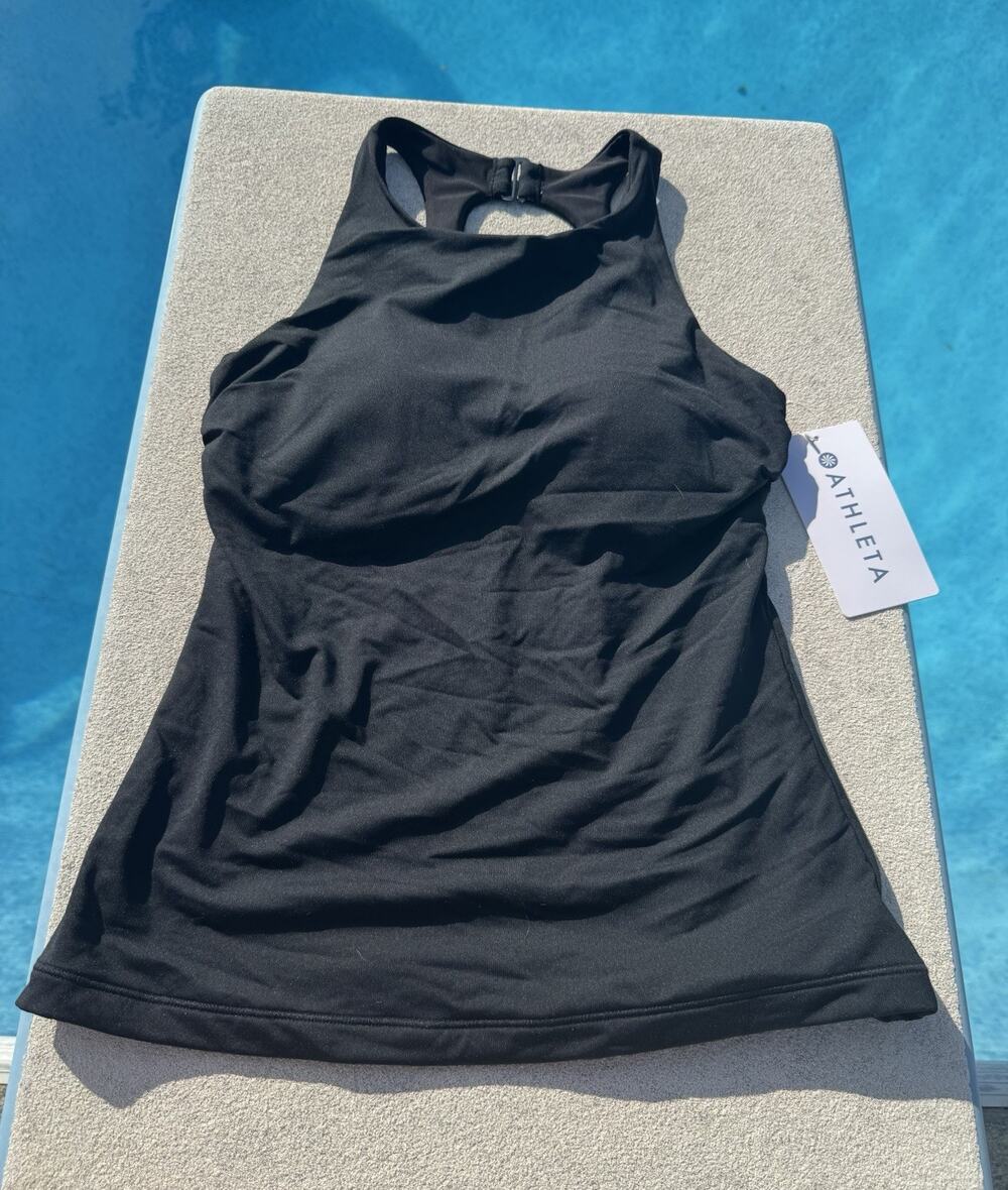 New Athleta Maldives High Neck Swim Tank Black 32B/C Quick Drying UPF